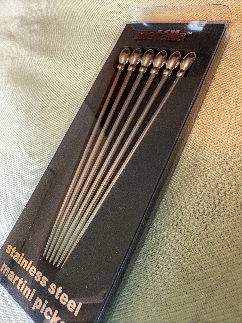 Metalla Stainless Steel Cocktail Martini Sticks - Silver set of 6